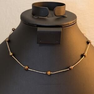Vintage Liquid Silver Copper Pearl Station Sterling Silver Barrel Clasp Necklace